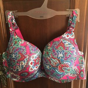 NWOT Hot Pink Paisley Satin Plunge Bra
